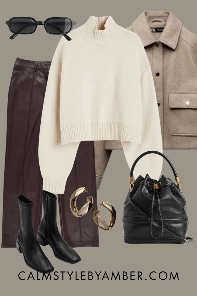 how to style brown leather pants