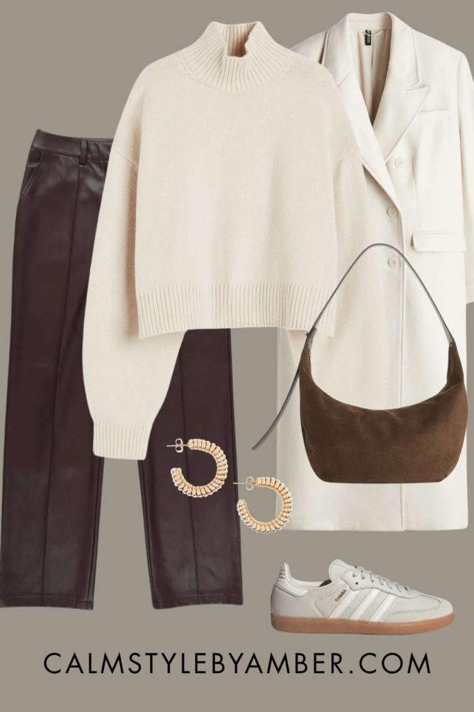 how to style brown leather pants