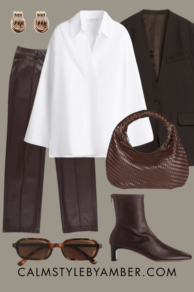 how to style brown leather pants