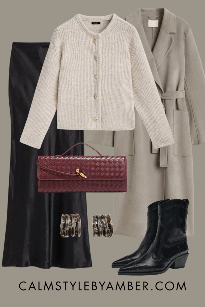 satin skirt outfits winter