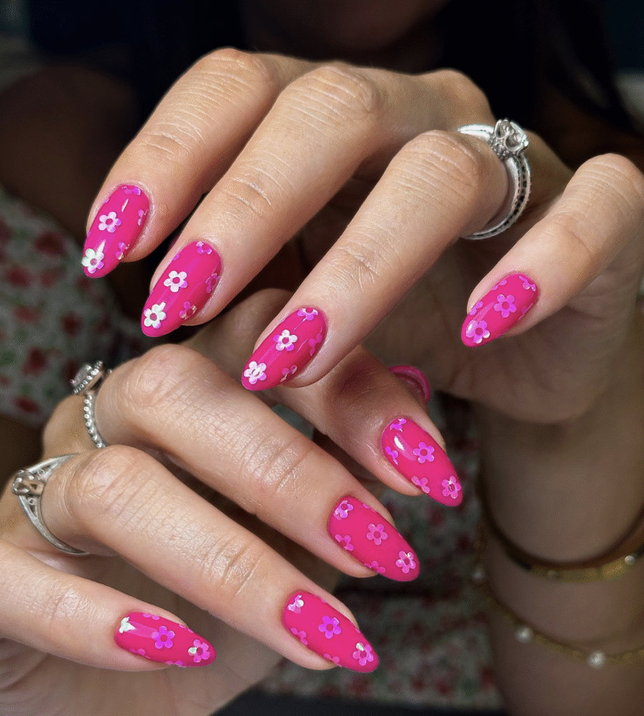 Pink Floral Nails