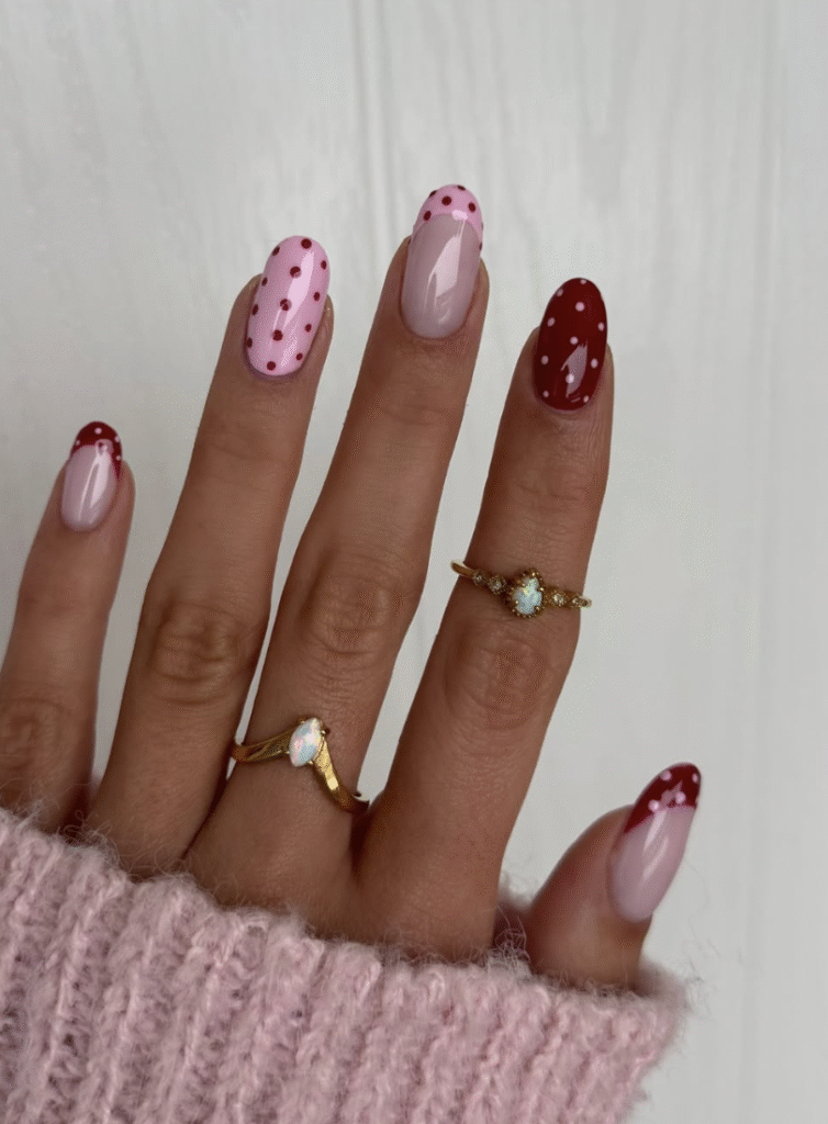 pink and red polka dot nails