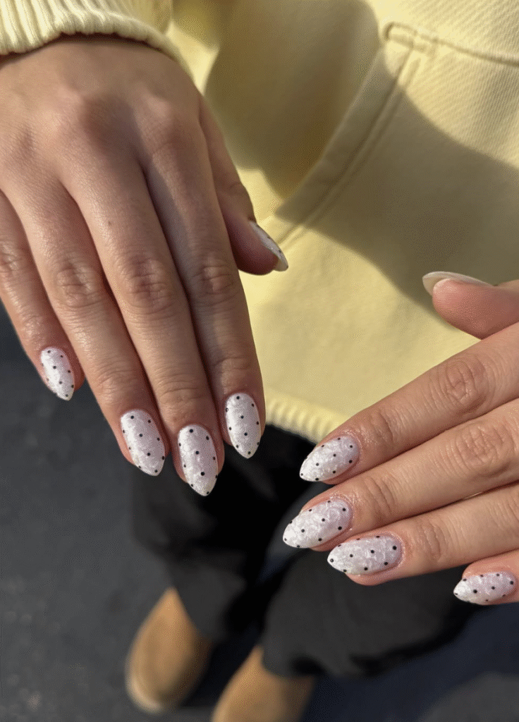 black and white polka dot nails