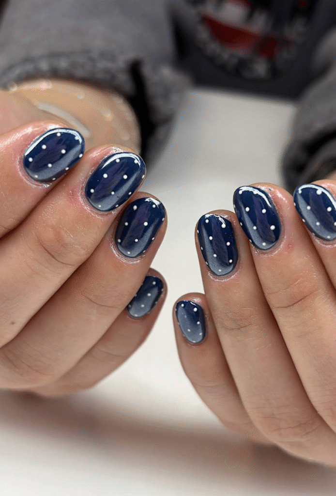 blue polka dot nails