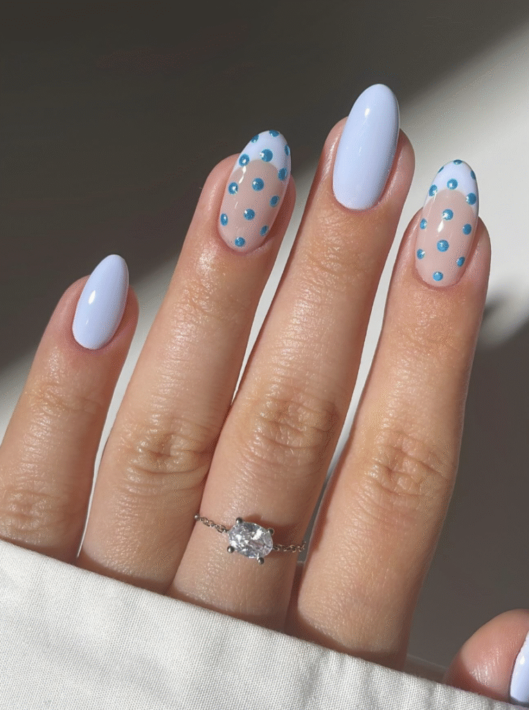 blue polka dot nails