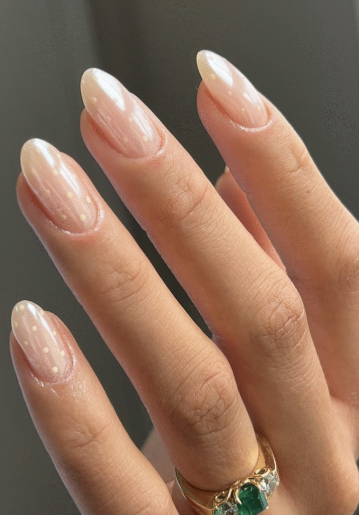 white polka dot nails