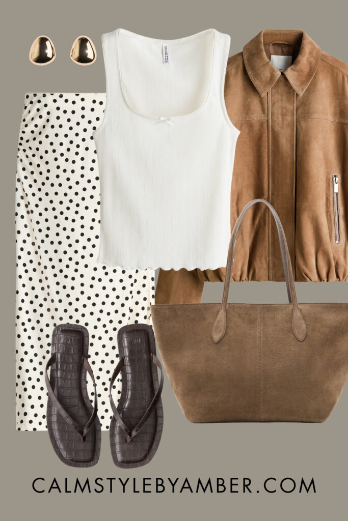white polka dot skirt outfit