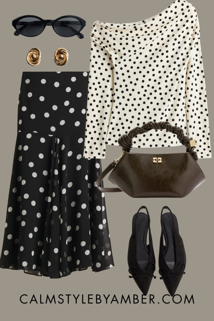 how to style polka dot skirt outfit