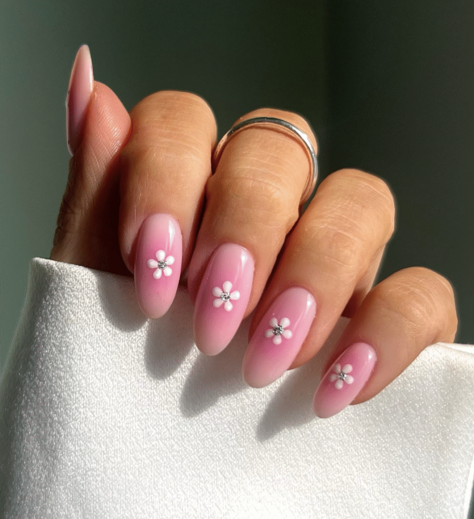 pink floral nails