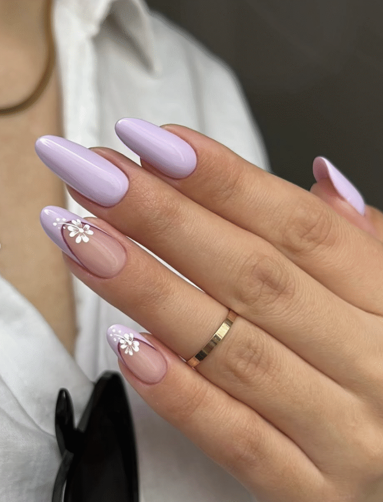 purple floral nails