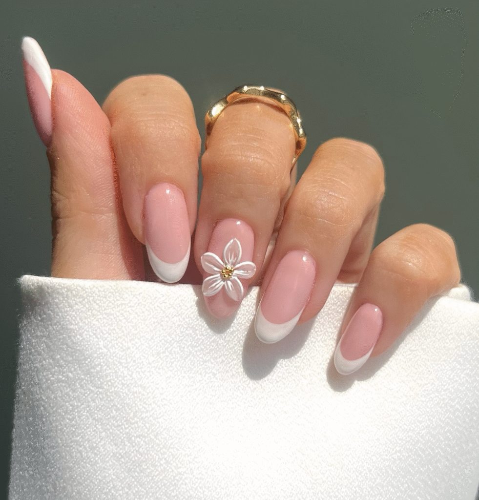 white floral nails