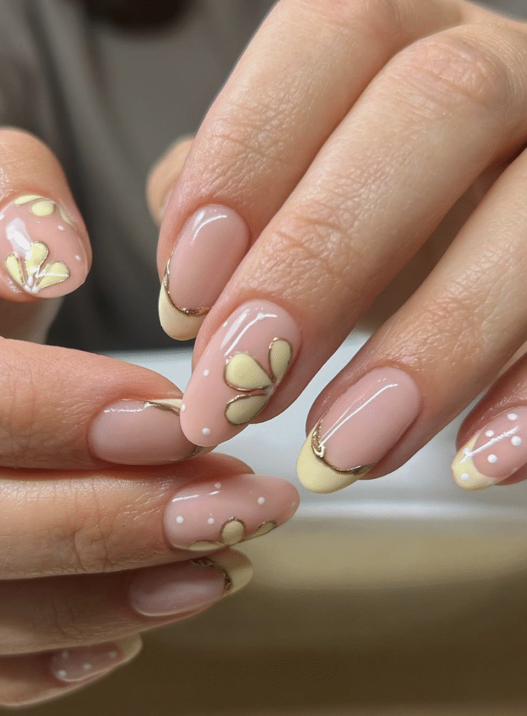 yellow floral nails