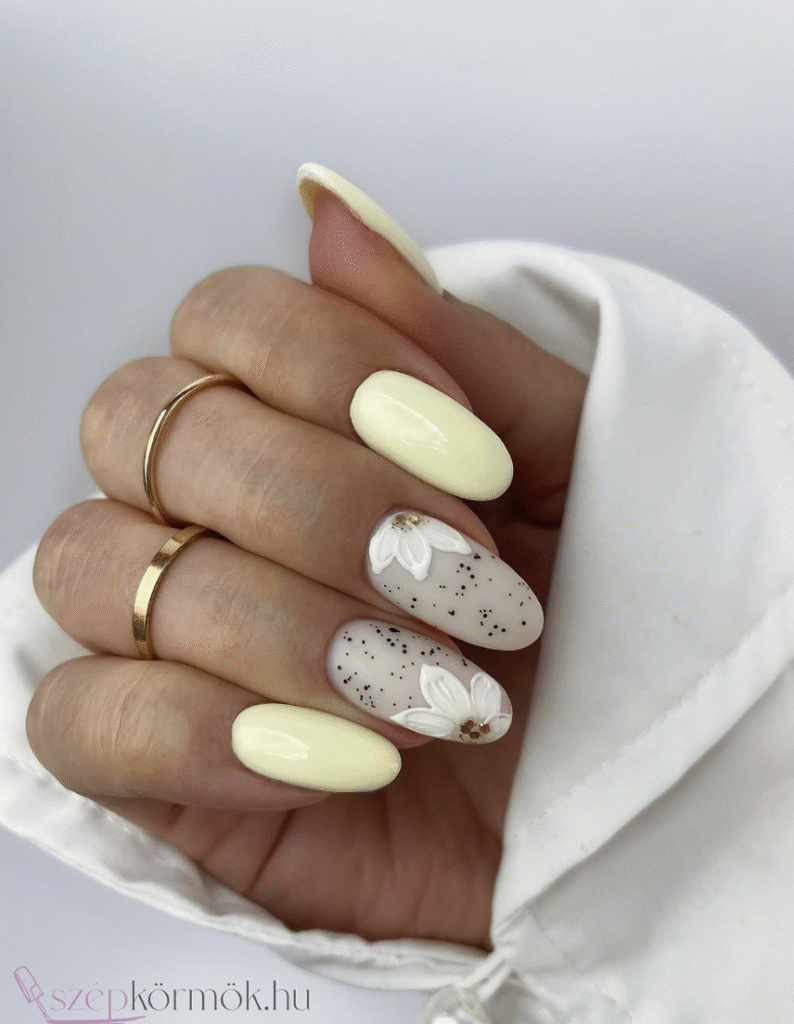 yellow nails with flowers 2026